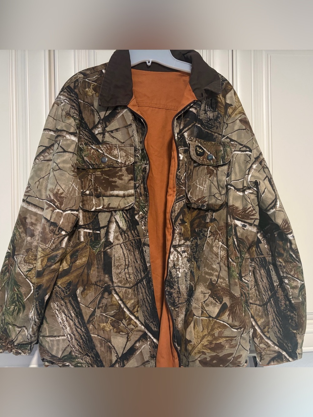 Realtree Men's Camouflage Puffer Jacket with Orange Lining Reversible